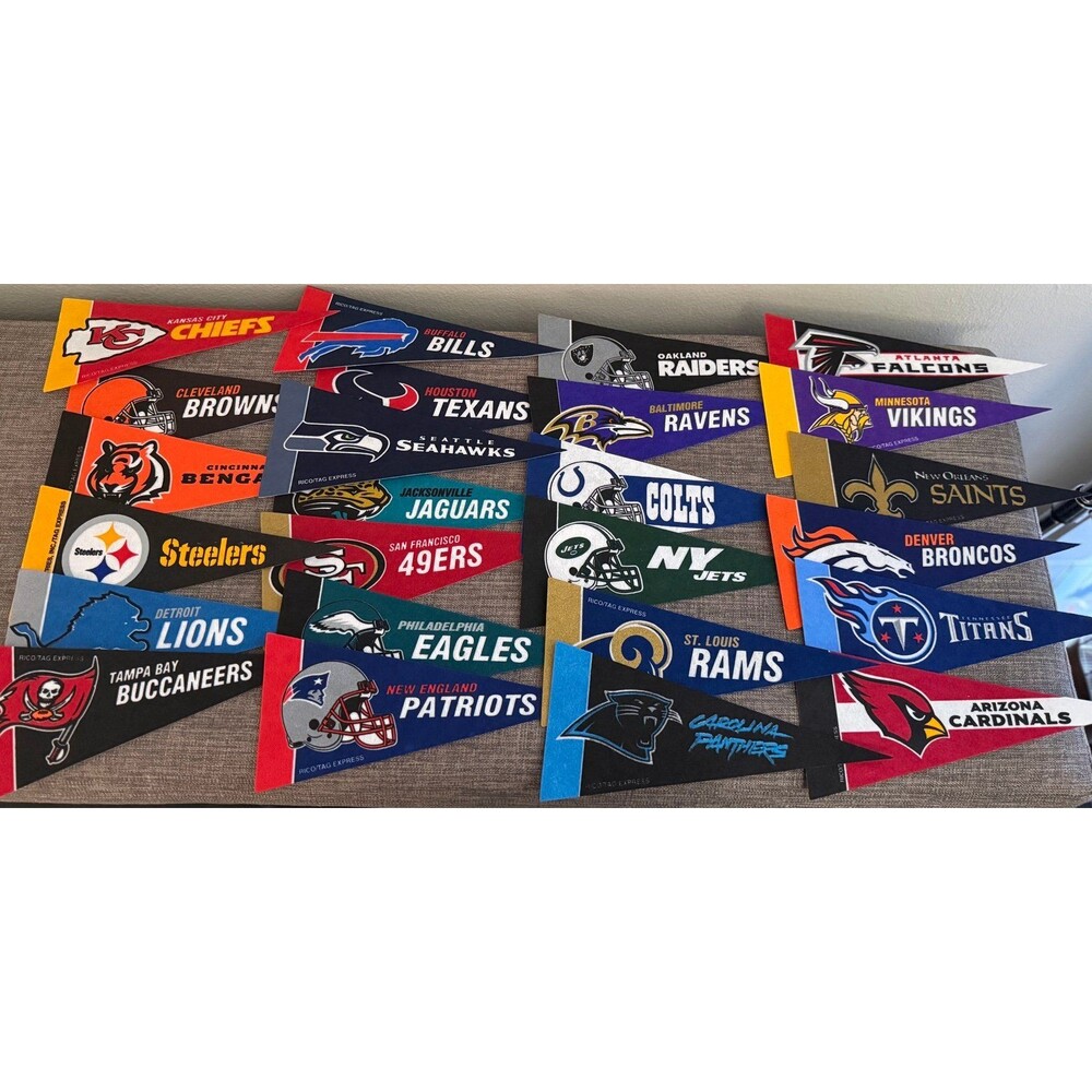 Lot of 25 NFL Mini Pennants by Rico/Tag Express 9”X4”